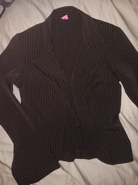 Wrapper Black Pinstripe Tie-Front Blazer And Pants